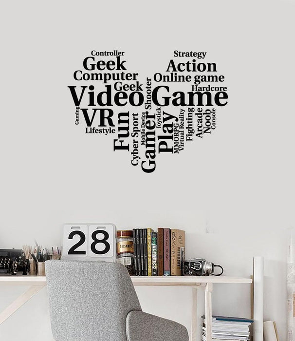 Vinyl Wall Decal Gamer Heart Words Cloud Gaming Art Geek Room Stickers Mural (ig5402)