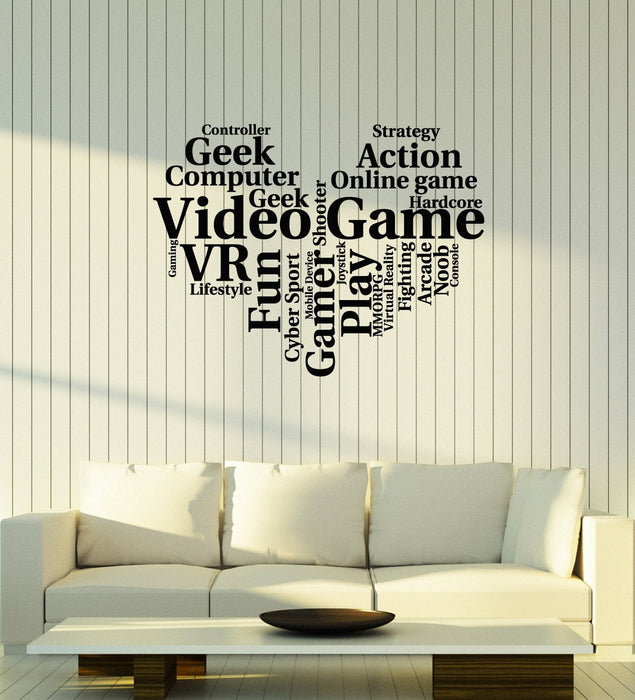 Vinyl Wall Decal Gamer Heart Words Cloud Gaming Art Geek Room Stickers Mural (ig5402)