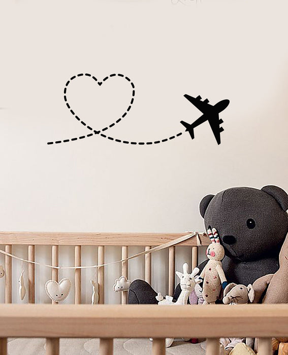 Vinyl Wall Decal Airplane Love Heart Nursery Room Decor Romantic Art Stickers Mural (ig5490)