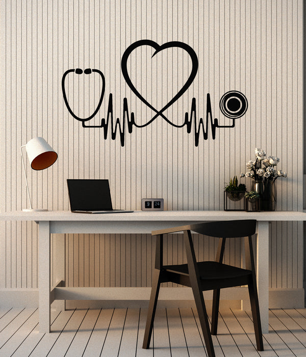 Vinyl Wall Decal Health Care Heartbeat Clinic Office Cardiogram Stickers Mural (g4916)