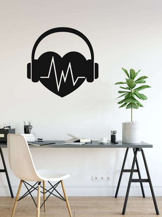 Heartbeat Vinyl Wall Decal Music Lovers Headphones Stickers Mural (k112)
