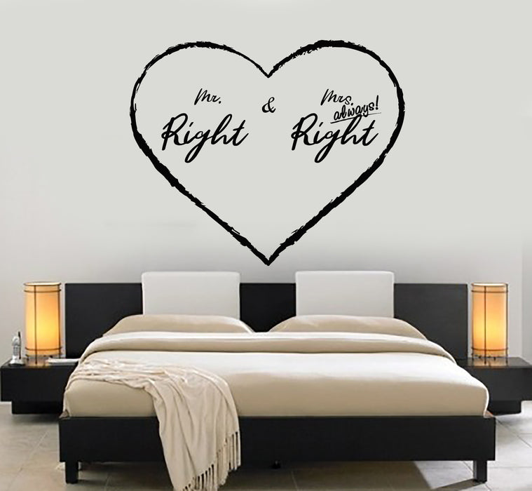 Vinyl Wall Decal Mr Right Mrs Always Right Bedroom Heart Stickers Mural (g5329)