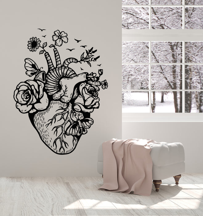 Vinyl Wall Decal Anatomical Heart Flowers Romance Decor Stickers Mural (g5809)