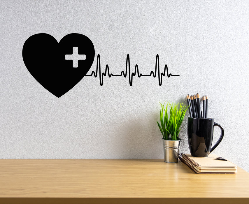 Vinyl Wall Decal Medical Cross Health Care Heartbeat Clinic Decor Stickers Mural (g7775)