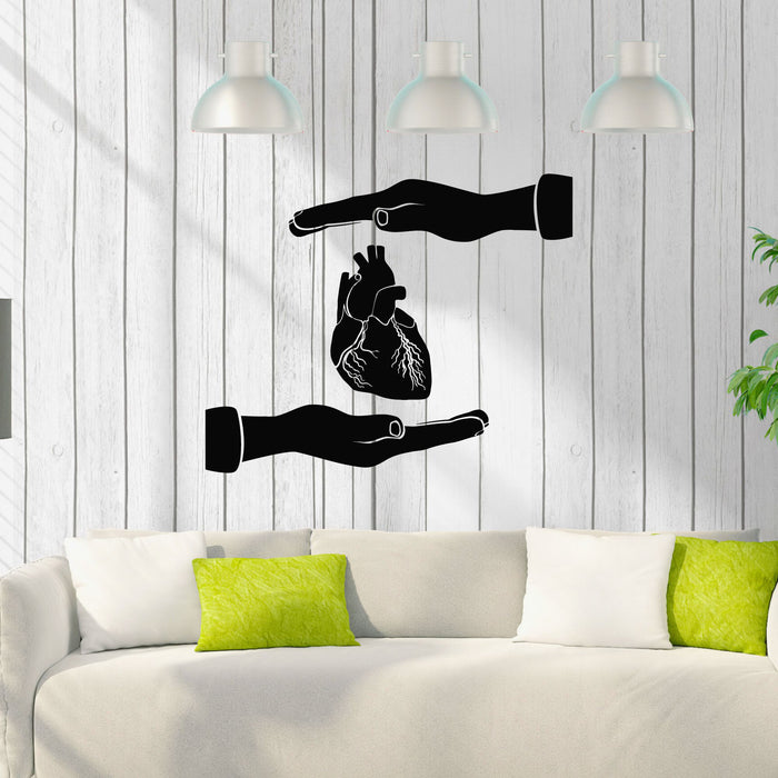 Vinyl Wall Decal Heart Anatomical Medicine Clinic Health Care Hands Stickers Mural (g8417)