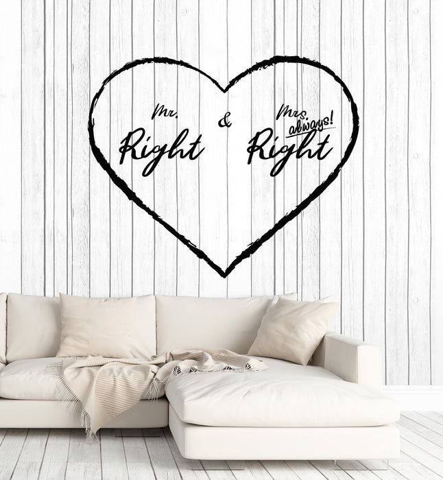 Vinyl Wall Decal Mr Right Mrs Always Right Bedroom Heart Stickers Mural (g5329)