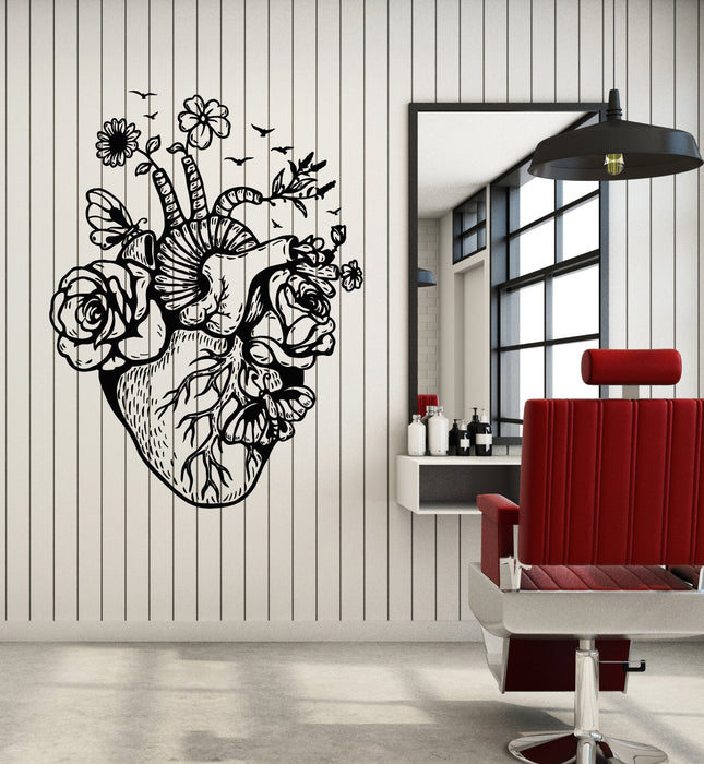 Vinyl Wall Decal Anatomical Heart Flowers Romance Decor Stickers Mural (g5809)
