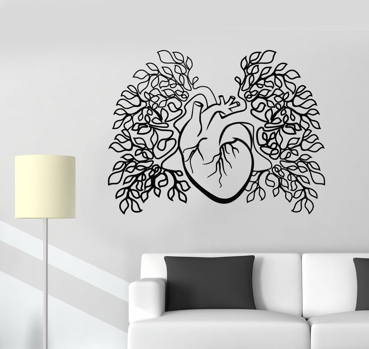 Vinyl Wall Decal Anatomical Heart Romance Leaves Nature Stickers Mural (g5962)