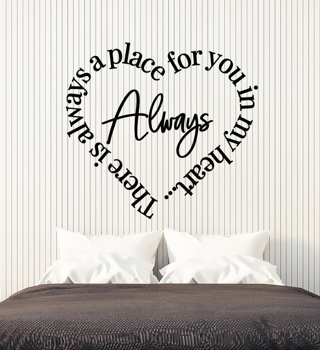 Vinyl Wall Decal Always Place In My Heart Love Romance Quote Stickers Mural (g7429)