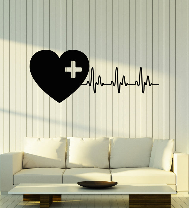 Vinyl Wall Decal Medical Cross Health Care Heartbeat Clinic Decor Stickers Mural (g7775)