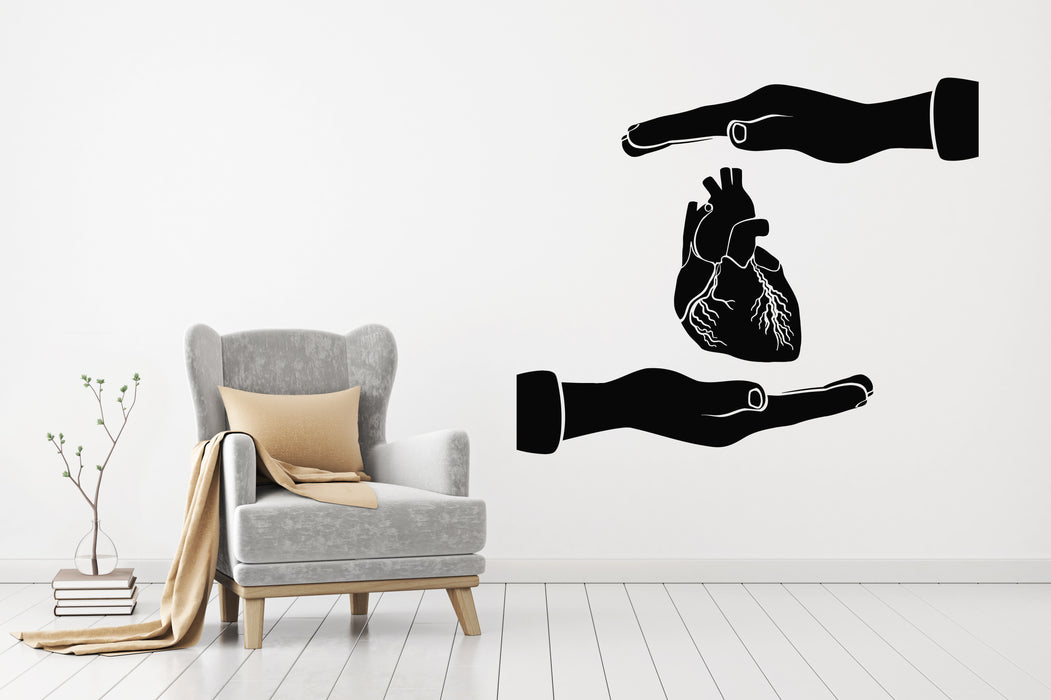 Vinyl Wall Decal Heart Anatomical Medicine Clinic Health Care Hands Stickers Mural (g8417)