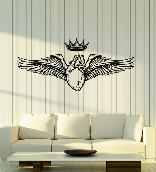 Vinyl Wall Decal Heart Wings Crown Romance Bedroom Decor Stickers Mural (g7562)