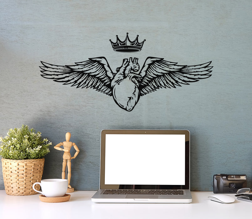 Vinyl Wall Decal Heart Wings Crown Romance Bedroom Decor Stickers Mural (g7562)