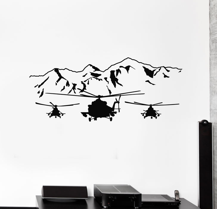 Vinyl Wall Decal Helicopters Air Force Aviation Mountains Boys Room Stickers Mural (g1880)