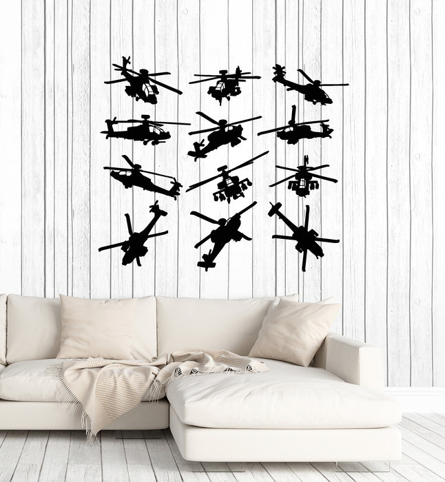 Vinyl Wall Decal Helicopter Patterns Military Aircraft Kids Room Stickers Mural (g6319)