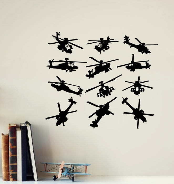 Vinyl Wall Decal Helicopter Patterns Military Aircraft Kids Room Stickers Mural (g6319)