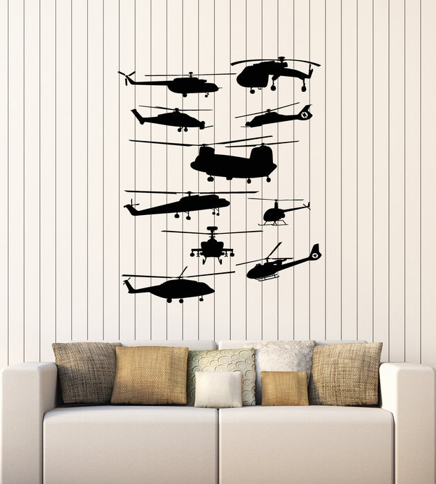 Vinyl Wall Decal Boys Kids Room Helicopters MIlitary Aircraft Aviation Stickers Mural (g7757)
