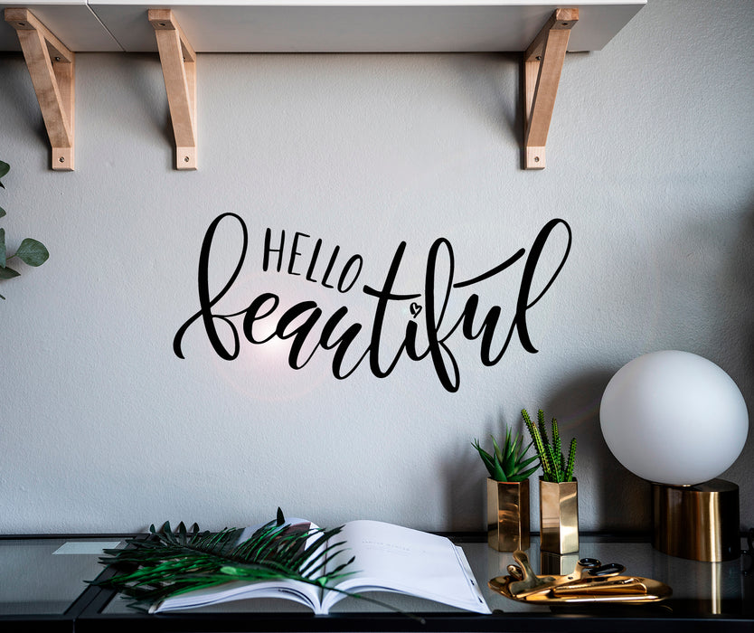 Vinyl Wall Decal Words Hello Beautiful Lettering Home Interior Stickers Mural 22.5 in x 10 in gz158