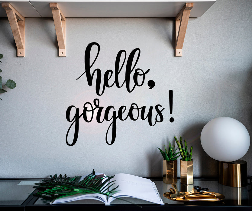 Autocollant mural en vinyle Hello Gorgeous Quote Words Lettres inspirantes Autocollants muraux 22,5 po x 21,5 po gz159