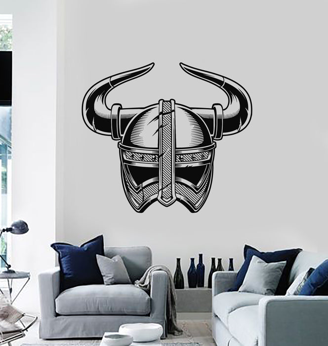 Vinyl Wall Decal Scandinavian Viking Warrior Helmet Horns Stickers Mural (g5491)