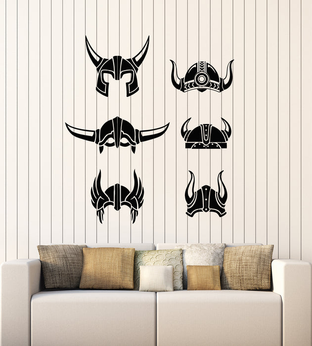 Vinyl Wall Decal  Scandinavian Viking Barbarian Warrior Helmets Stickers Mural (g5998)