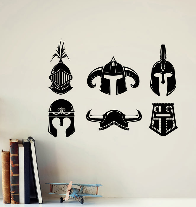 Vinyl Wall Decal Medieval Warrior Knight Gladiator Viking Helmets Armor Stickers Mural (g7815)