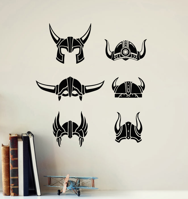 Vinyl Wall Decal  Scandinavian Viking Barbarian Warrior Helmets Stickers Mural (g5998)