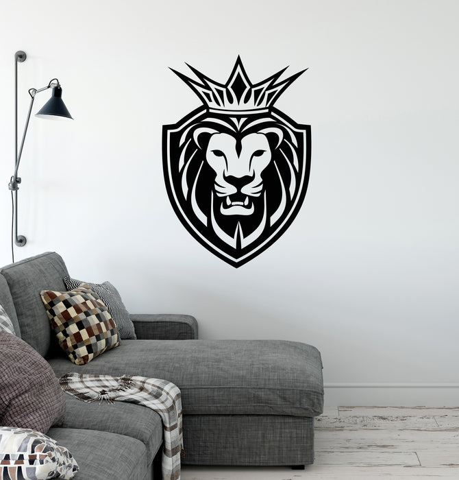 Vinyl Wall Decal Heraldic Lion Crown Animal Man Cave Decor Stickers Mural (ig6383)