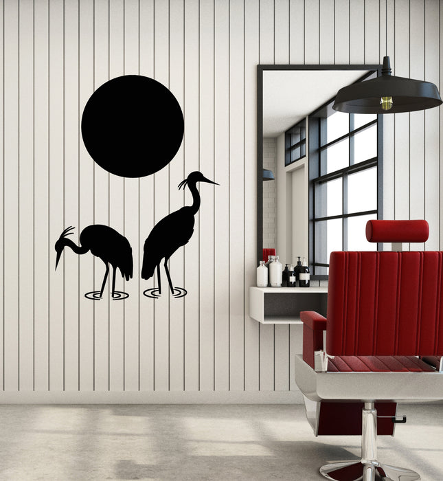 Vinyl Wall Decal Full Noon Asian Style Japanese Herons Birds Stickers Mural (g4094)