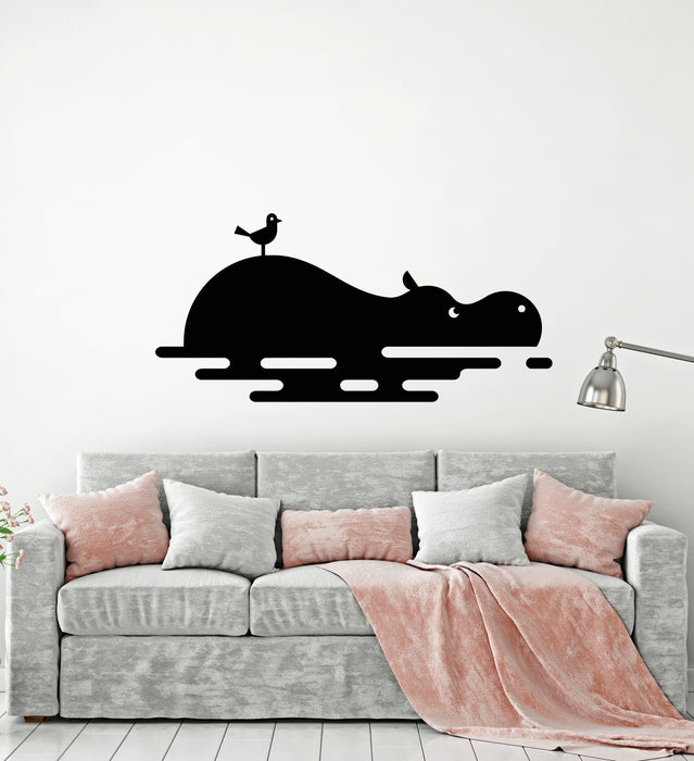 Vinyl Wall Decal Funny Hippo Bird Animals Kids Room Stickers Mural (g534)