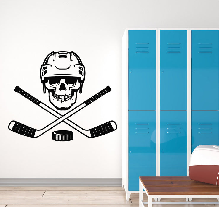 Vinyl Wall Decal Hockey Player Skull Team Game Sports Stick Puck Stickers Mural (g4988)