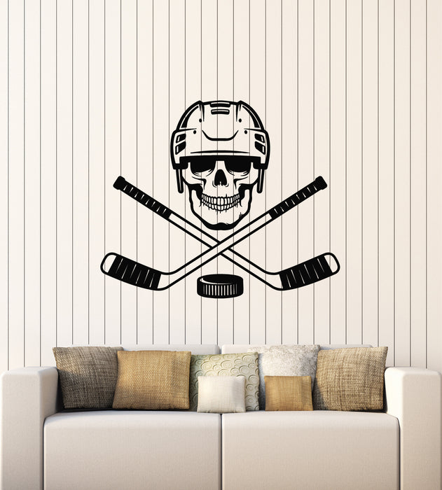 Vinyl Wall Decal Hockey Player Skull Team Game Sports Stick Puck Stickers Mural (g4988)