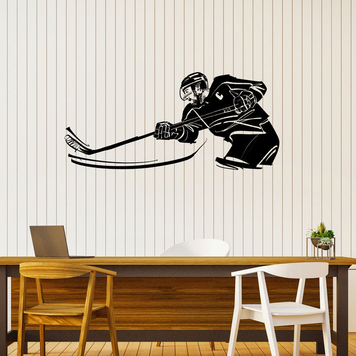 Hockey Vinyl Wall Decal Sport Stick Puck Game Stickers Mural (k269)