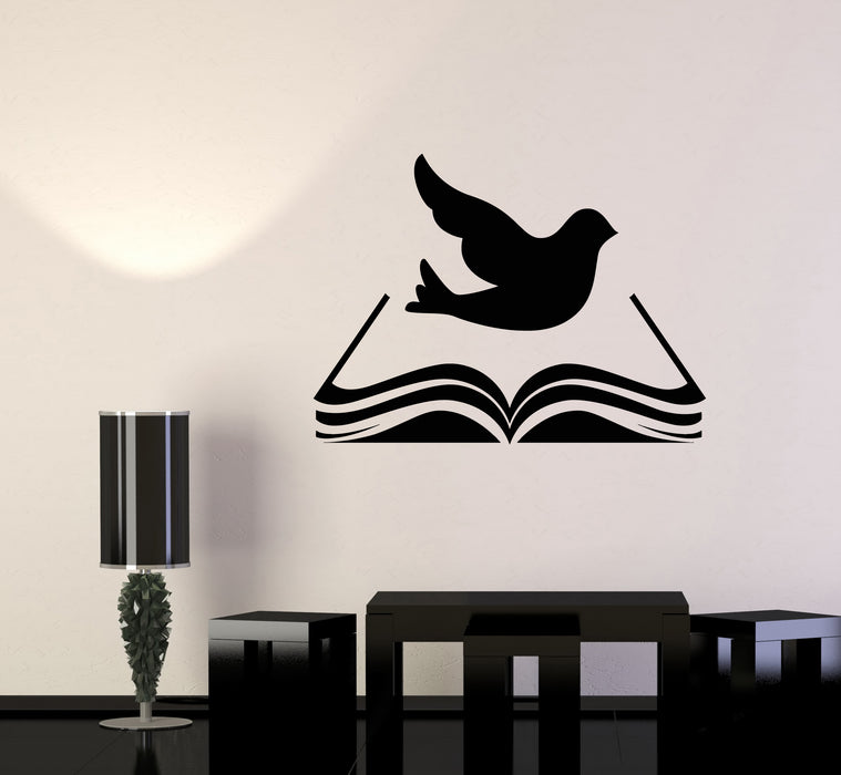 Vinyl Wall Decal Book Library Holy Bible Religious Bird Dove Stickers Mural (g349)