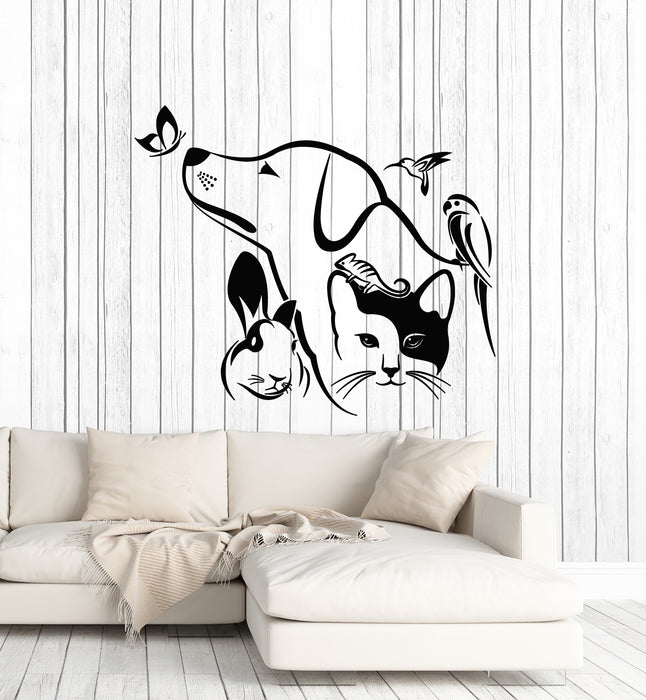 Vinyl Wall Decal Home Pets Animals Rabbit Dog Cat Parrot Stickers Mural (g4684)