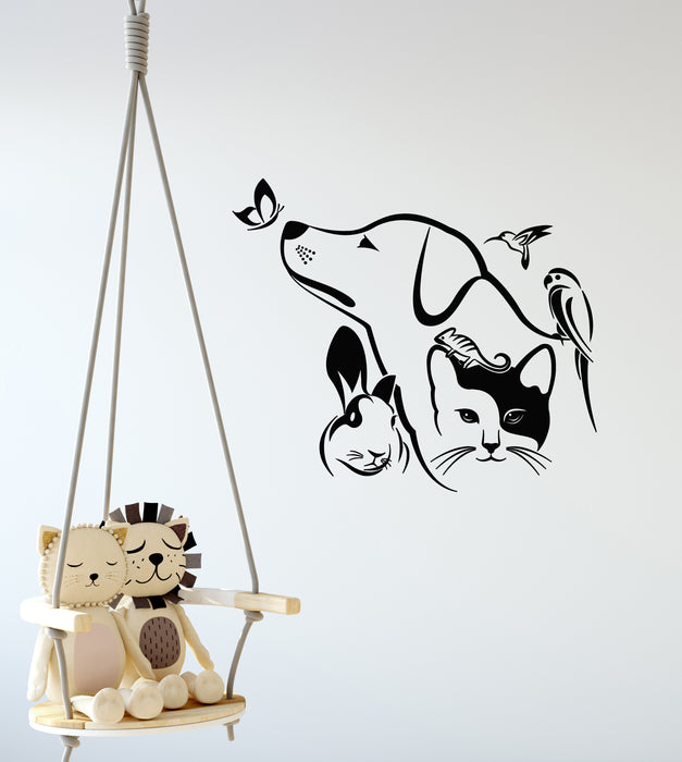 Vinyl Wall Decal Home Pets Animals Rabbit Dog Cat Parrot Stickers Mural (g4684)