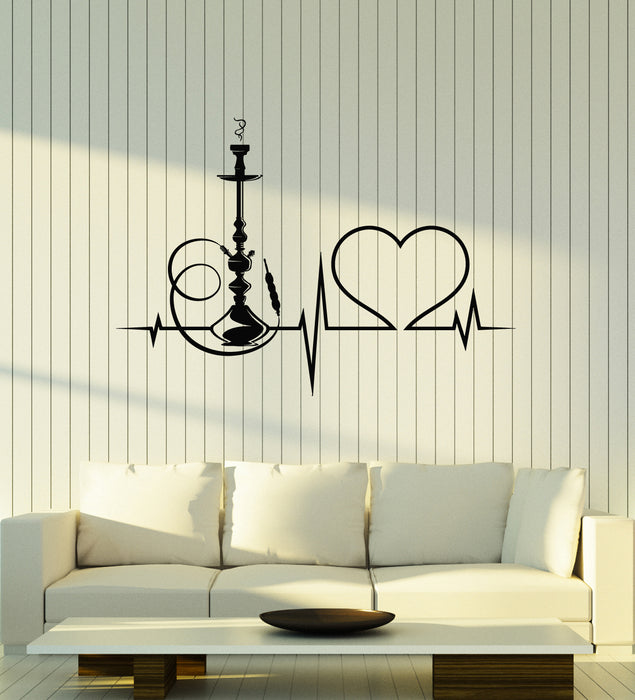 Vinyl Wall Decal Shisha Love Hookah Smoke Arabic Cafe Cardiogram Stickers Mural (g7231)