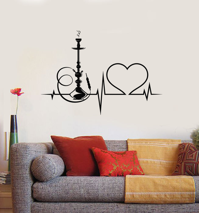 Vinyl Wall Decal Shisha Love Hookah Smoke Arabic Cafe Cardiogram Stickers Mural (g7231)