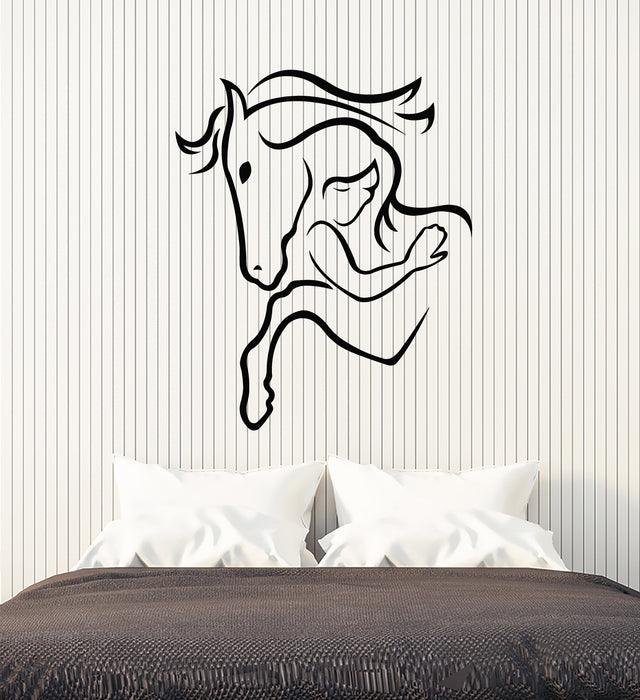 Vinyl Wall Decal Cartoon Girl Head Pet Animal Horse Decor Stickers Mural (g5385)
