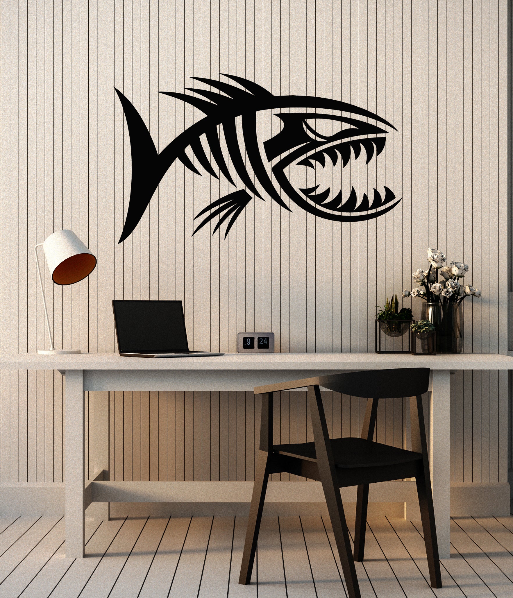 Vinyl Wall Decal Marine Ocean Sea Art Horror Fish Bones Skull Stickers ...