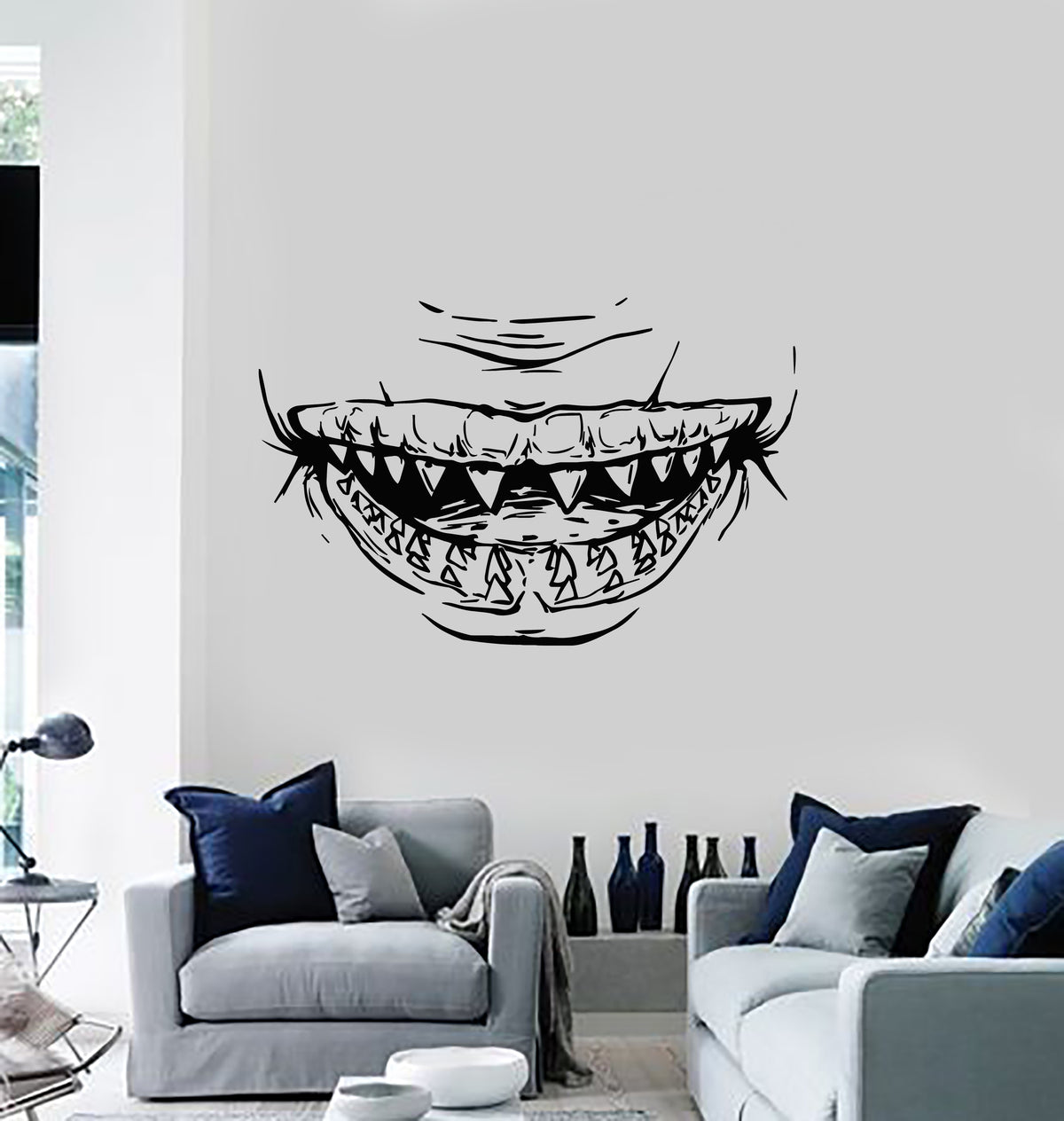 Vinyl Wall Decal Scary Monster Horror Jaws Mouth With Teeth Stickers M ...