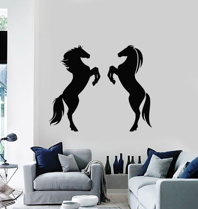 Vinyl Wall Decal Two Horses Animals Ornament Racing Mustang Stickers Mural (g1606)