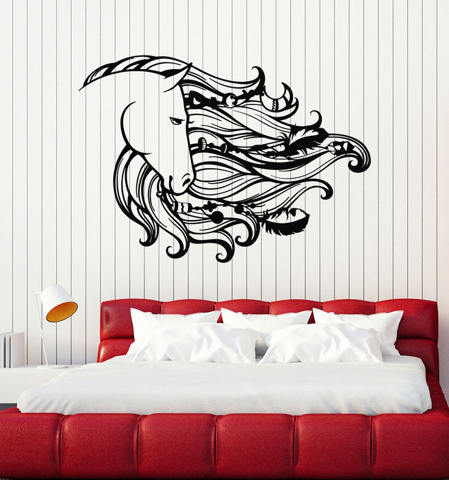 Vinyl Wall Decal Dreamcatcher Horse Mane Head Animal Feathers Bedroom Stickers Mural (g2386)