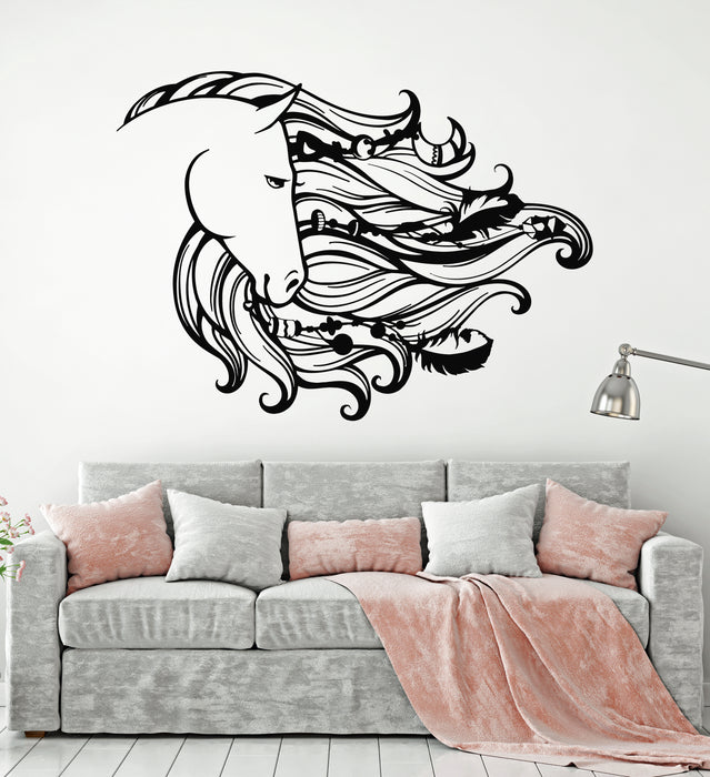 Vinyl Wall Decal Dreamcatcher Horse Mane Head Animal Feathers Bedroom Stickers Mural (g2386)