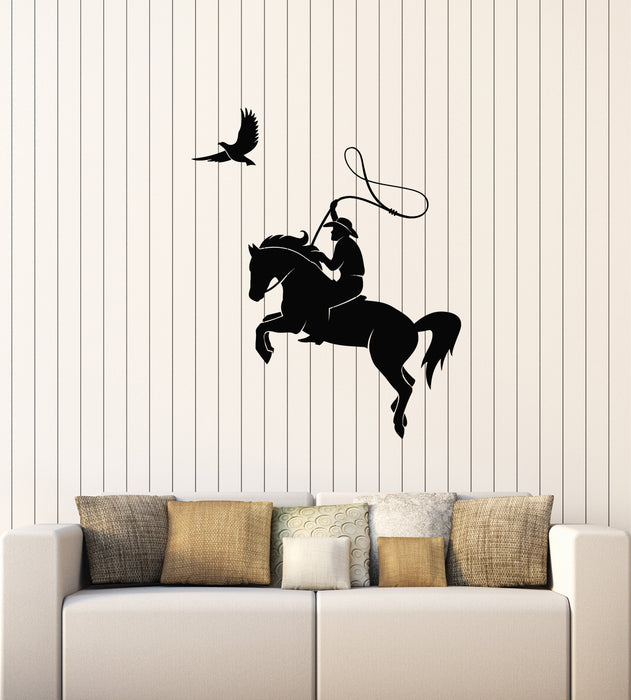 Vinyl Wall Decal Bird Dove Cowboy Texas Wild West Horse Lasso Stickers Mural (g3940)