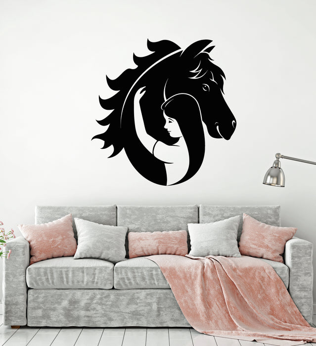Vinyl Wall Decal Abstract Beautiful Horse Girl Pet Animals Love Stickers Mural (g3302)