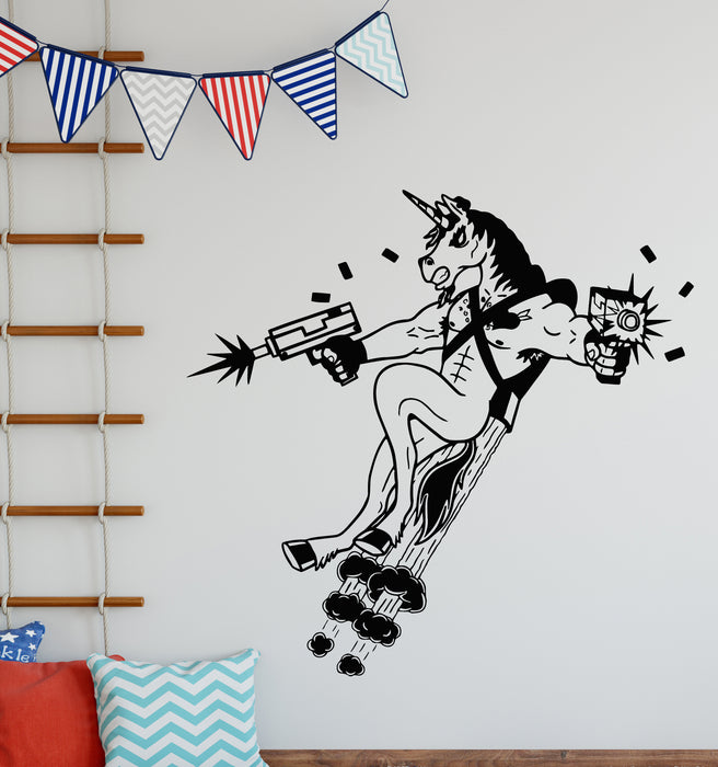 Vinyl Wall Decal Unicorn Killer With Pistols Boys Kids Room Stickers Mural (g5593)