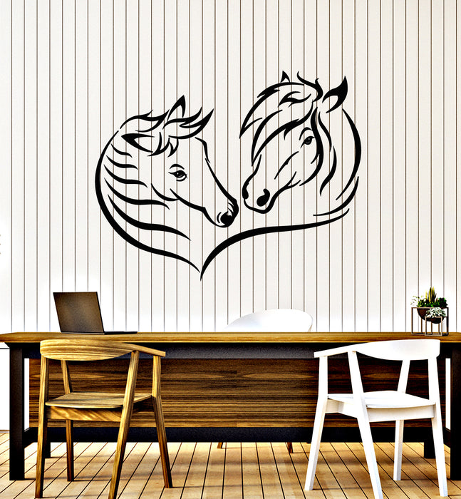 Vinyl Wall Decal Racing Two Horse Head Love Heart Romance Stickers Mural (g7112)