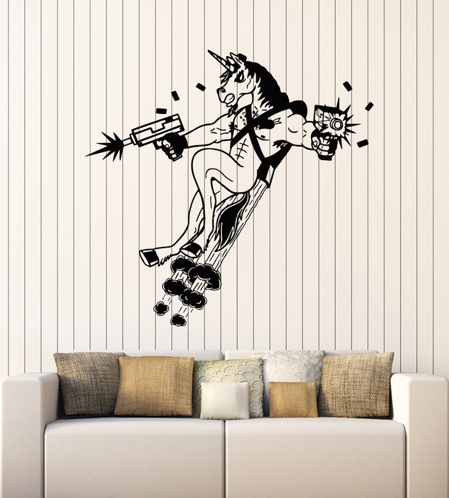 Vinyl Wall Decal Unicorn Killer With Pistols Boys Kids Room Stickers Mural (g5593)