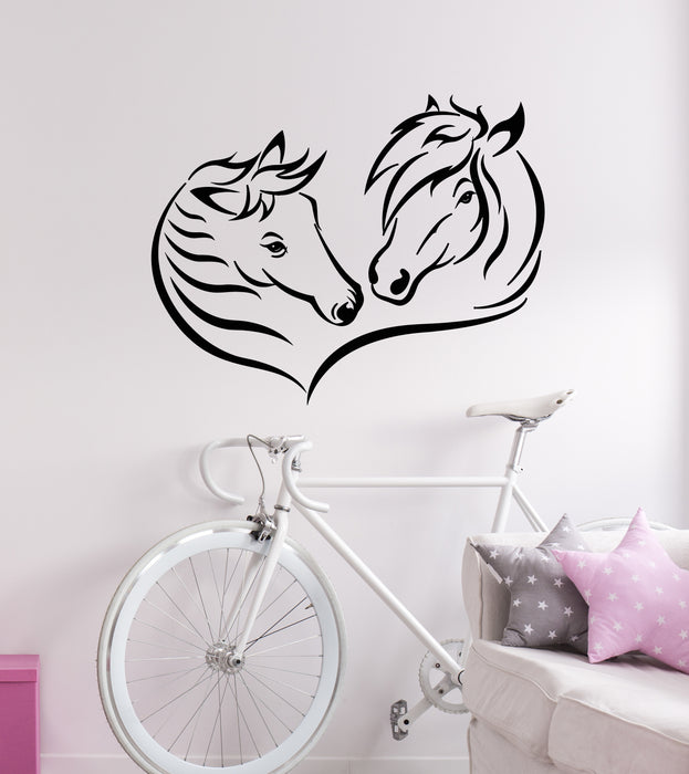 Vinyl Wall Decal Racing Two Horse Head Love Heart Romance Stickers Mural (g7112)